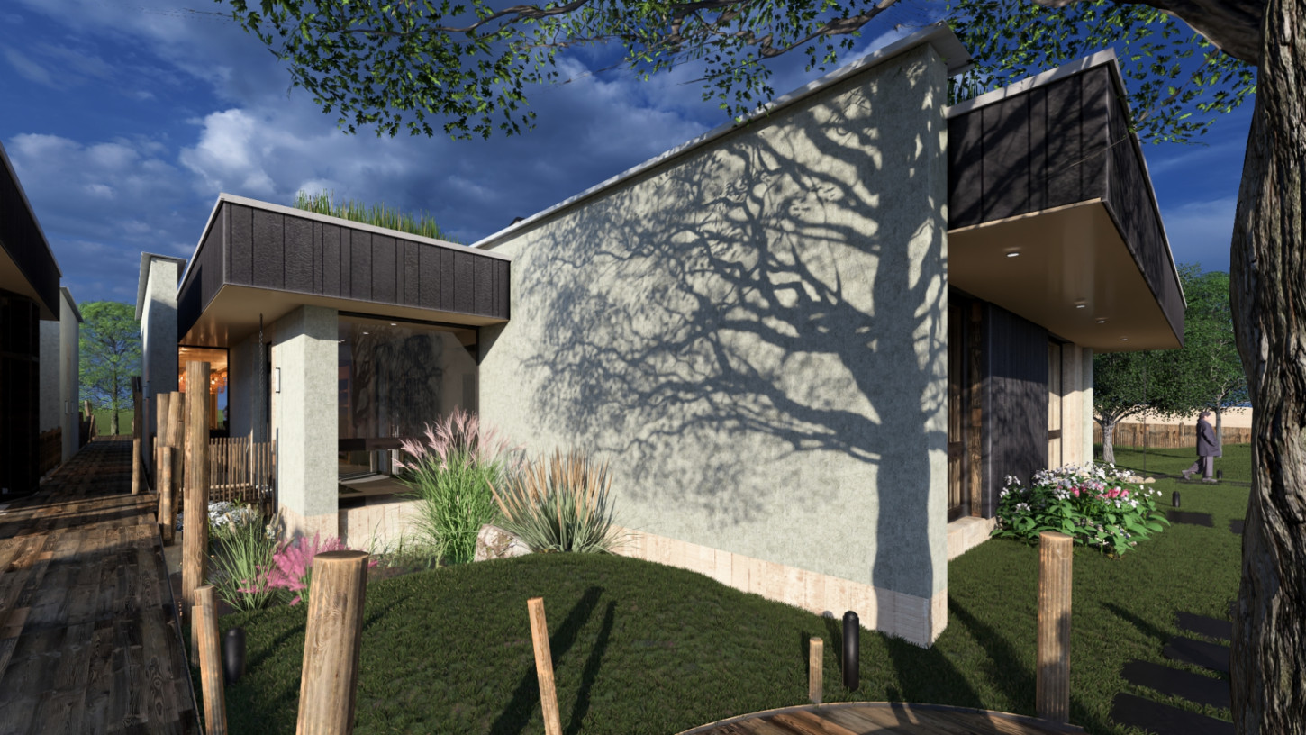 Hôtel et restaurant en terre crue par : Guillot Architectes, travaux réalisés en 2024